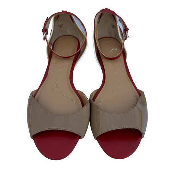 New Tahari Fleur Women's Peep Toe Tan Red White Peep Toe Ankle Strap Sandal 8M - Picture 1 of 11